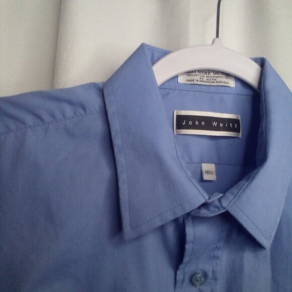 John Weitz Button Down Shirt Men 16 1/2 Short Sleeve Pocket Blue - Picture 5 of 14
